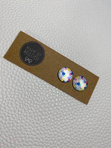 12mm Colourful Dots Glass Earring Studs