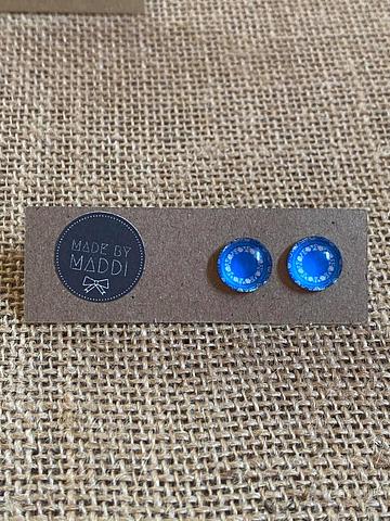 12mm Blue Round Pattern Glass Earring Studs