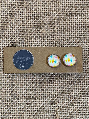 12mm Coloured Flags Glass Earring Studs