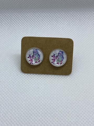 12mm Watercolour Pooh and Piglet Glass Earring Studs