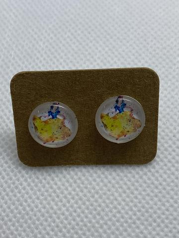 12mm Watercolour Snow White Glass Earring Studs