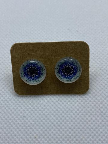 12mm Blue Mandala Glass Earring Studs