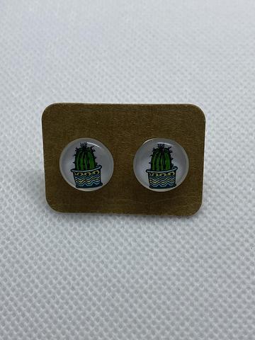 12mm Wavy Potted Cacti Glass Earring Studs