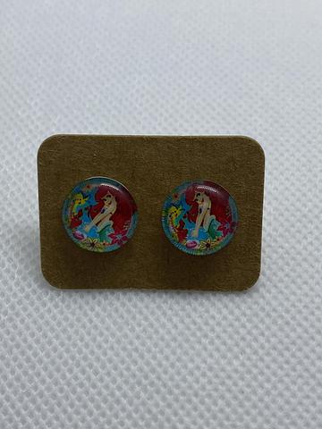12mm Ariel and Flounder Glass Earring Studs